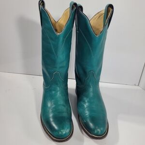 Wrangler Women's Teal Leather Roper Cowgirl Boots Size 5.5 Green Western Rodeo